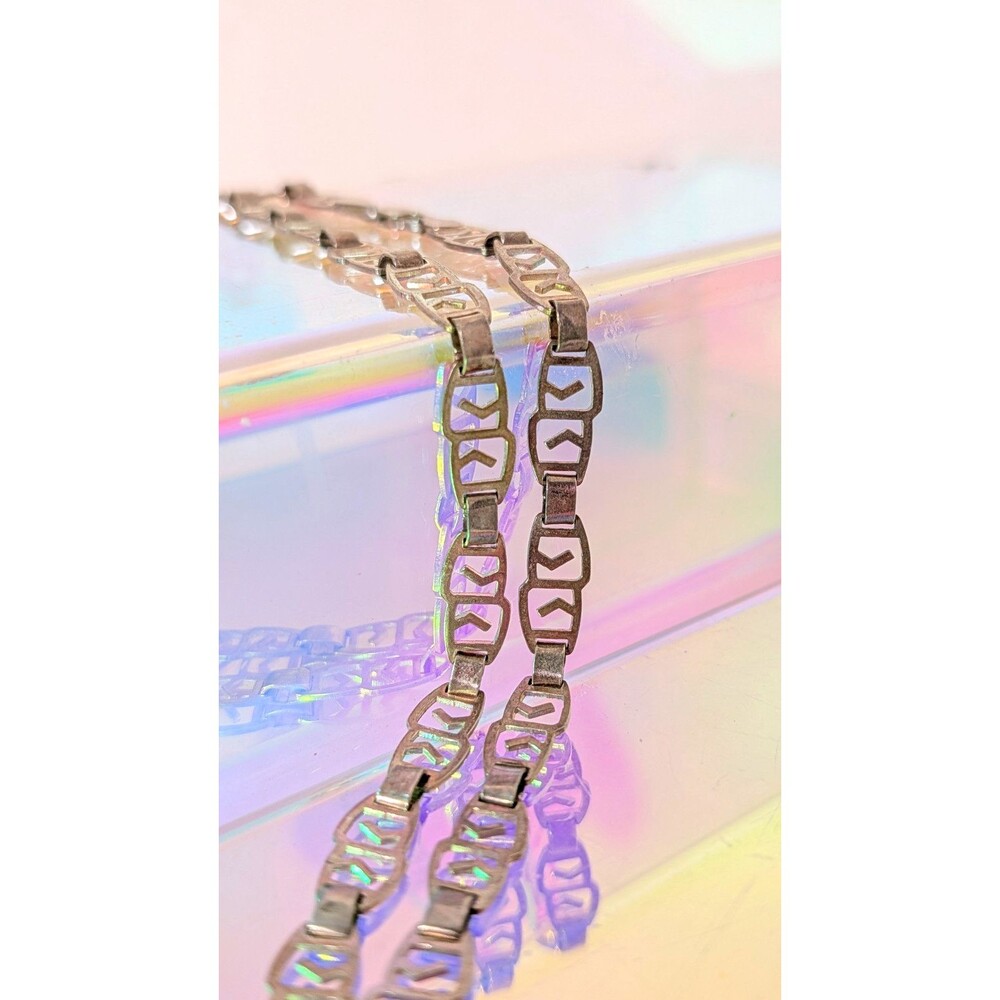 925 Sterling Silver Geometric Link Chain Bracelet Lobster Clasp 18in vintage